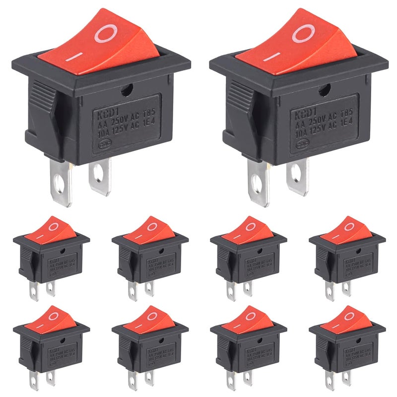 VEXUNGA 10pcs Mini Rocker Switch On Off 2 Pin Boat Rocker Switch 10A 125V 6A 250V AC KCD1 Red Snap-in SPST Toggle Switches Square for Car Marine Home Appliances - Image 1